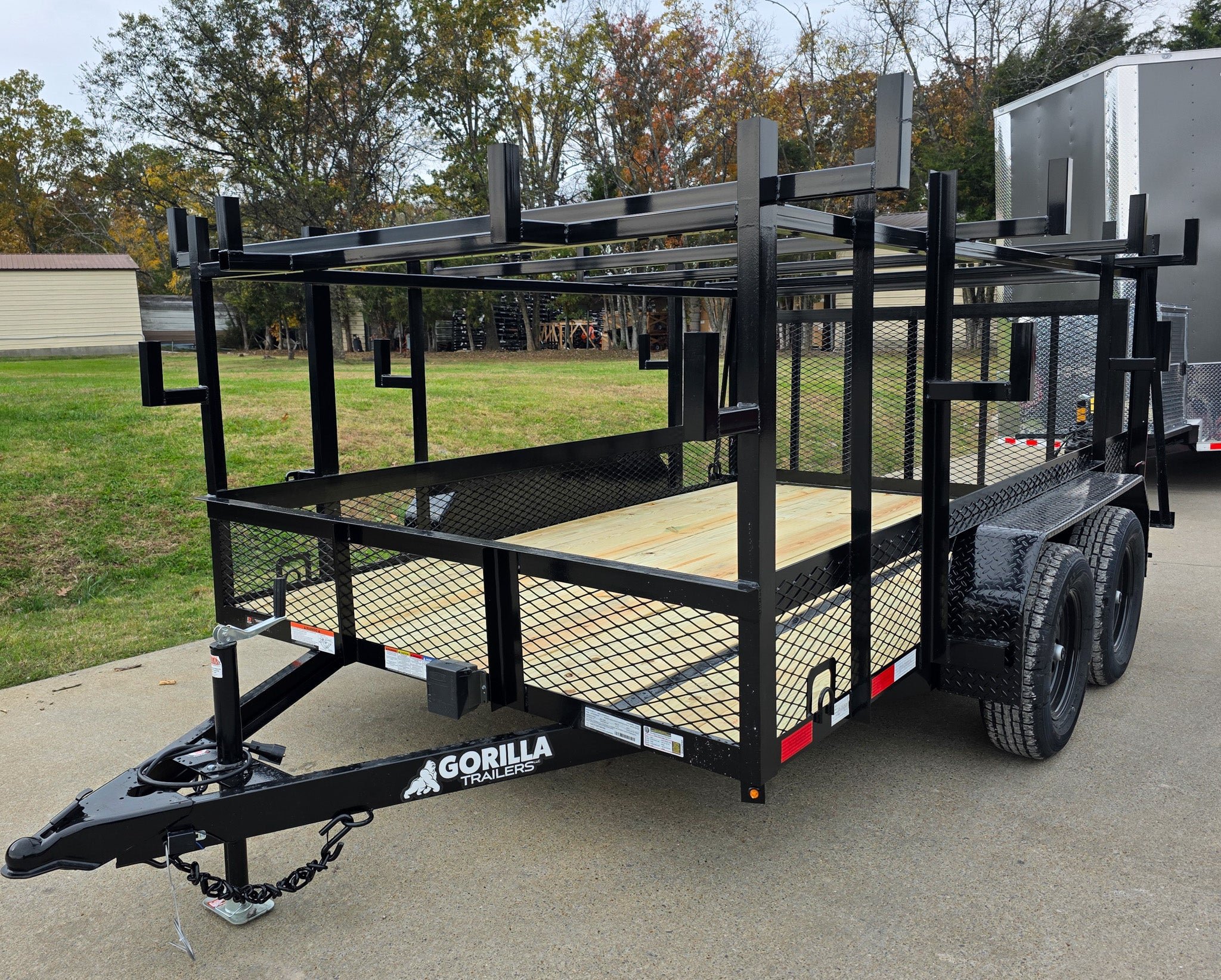 7x12 Straight Deck Utility Trailer 4ft Ladder Racks with 1.5 FT Mesh (2) 3500lb Axle