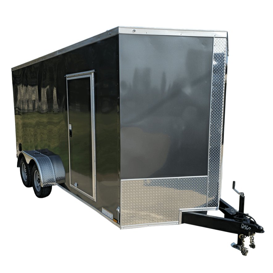7x16 Charcoal V-Nose Enclosed Storage Trailer (2) 3,500lb Axles