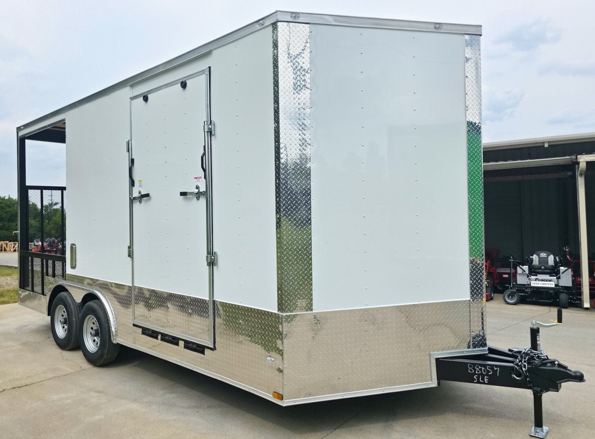 8.5x18 White Enclosed Hybrid and Rear Utility with Rear Roof (2) 5200LB Axles