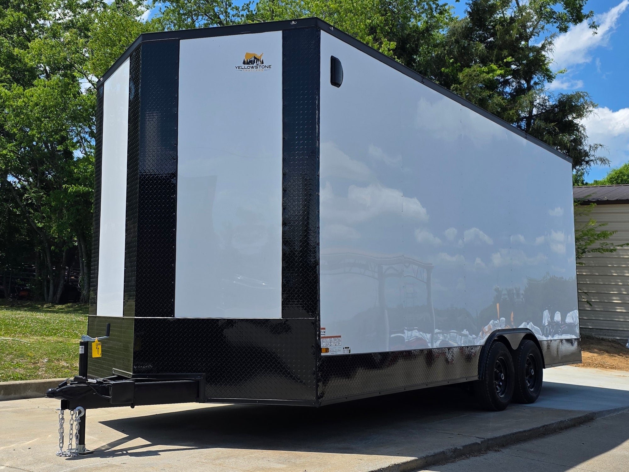 8.5'x20' White V-Nose Enclosed Trailer with Blackout Package 2-5200lb Axles