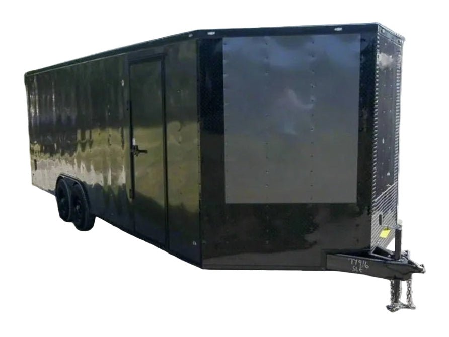 8.5x24 Charcoal Grey V-Nose Enclosed Trailer with Blackout Package Storage