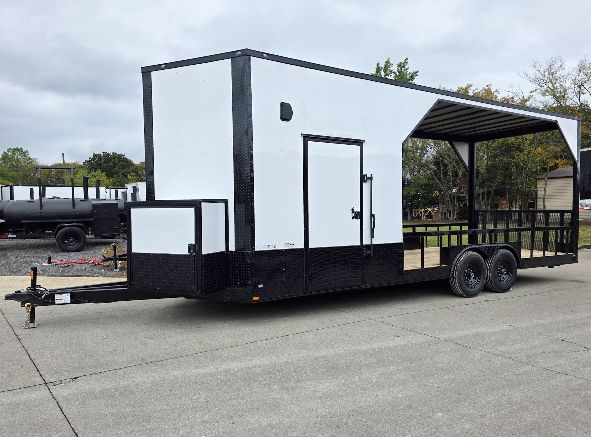 8.5x24 White Hybrid Trailer w/ Roof Covered Rear Deck 9' Interior (2) 7,000lb Axles