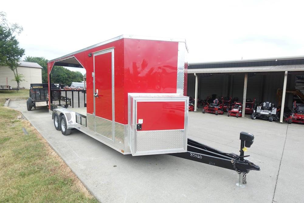 Enclosed Trailer 7' X 20' Red Hybrid Motorcycle Event With Roof