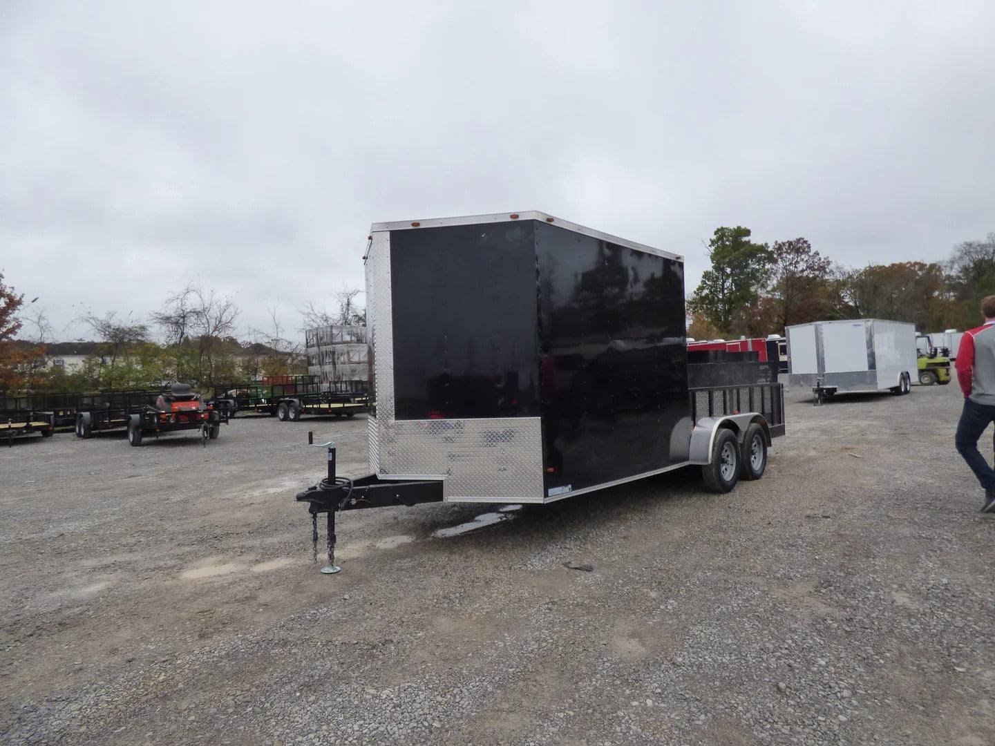 Enclosed Utility Hybrid Trailer 7'x18' with Side Ramp- Lawn Mower Equipment Hauler Storage